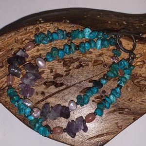 Natural Turquoise Amethysts Sterling Bracelet